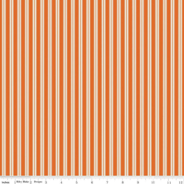 14" End of Bolt - SALE Sophisticated Halloween Ticking C14624 Orange - Riley Blake - Orange/Cream Stripes Stripe - Quilting Cotton Fabric