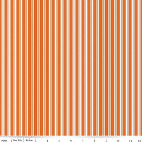 14" End of Bolt - SALE Sophisticated Halloween Ticking C14624 Orange - Riley Blake - Orange/Cream Stripes Stripe - Quilting Cotton Fabric