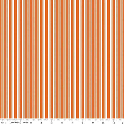 14" End of Bolt - SALE Sophisticated Halloween Ticking C14624 Orange - Riley Blake - Orange/Cream Stripes Stripe - Quilting Cotton Fabric