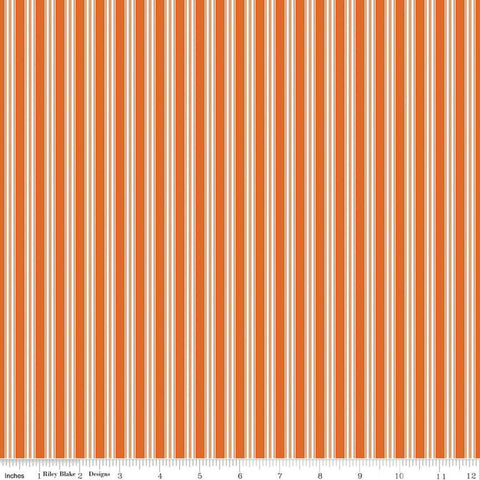 17" End of Bolt - SALE Sophisticated Halloween Ticking C14624 Orange - Riley Blake - Orange/Cream Stripes Stripe - Quilting Cotton Fabric