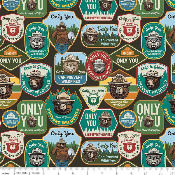 Only You Main C14640 Bark - Riley Blake Designs - Smokey Bear Patches Wildfire Prevention - Quilting Cotton Fabric - Licensed Product