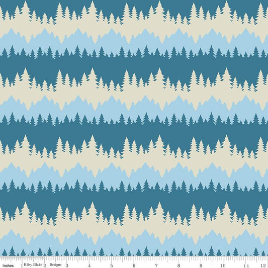 Only You Tree Stripe C14642 Cadet - Riley Blake Designs - Smokey Bear Wildfire Prevention - Quilting Cotton Fabric - Licensed Product