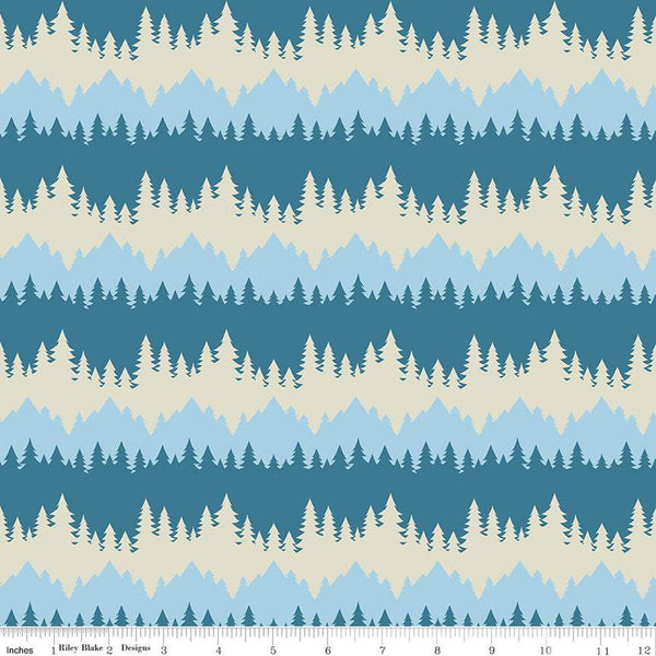 SALE Only You Tree Stripe C14642 Cadet - Riley Blake Designs - Smokey Bear Wildfire Prevention - Quilting Cotton Fabric