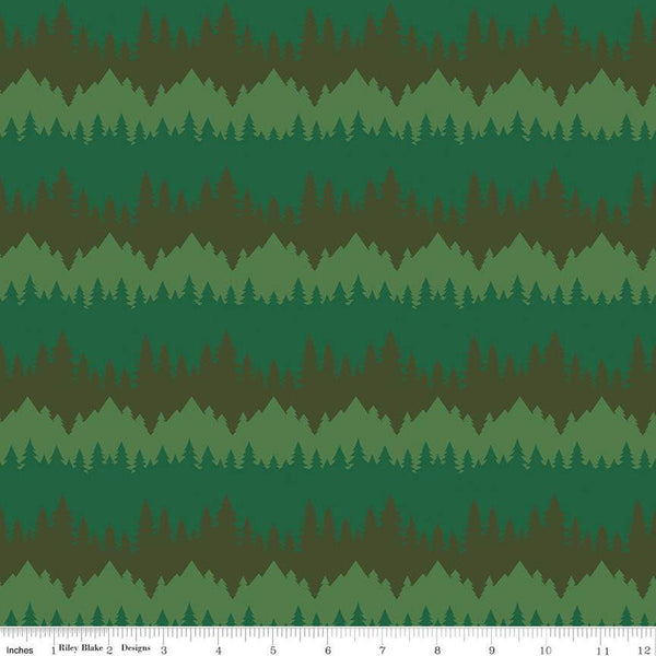 SALE Only You Tree Stripe C14642 Forest - Riley Blake Designs - Smokey Bear Wildfire Prevention - Quilting Cotton Fabric