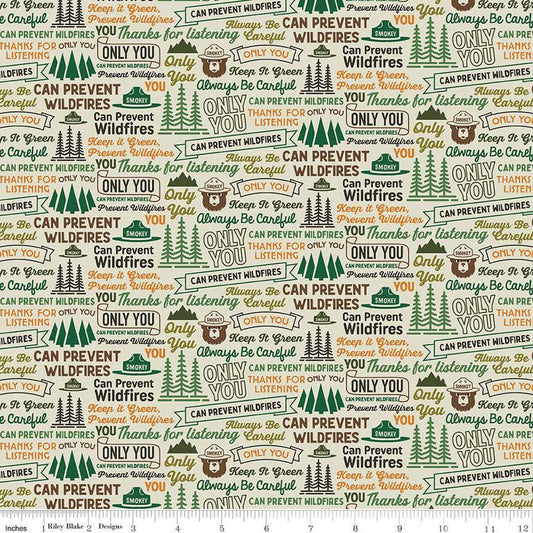 10" End of Bolt - Only You Catchphrase C14643 Cream - Riley Blake - Smokey Bear Prevention Text - Quilting Cotton Fabric - Licensed Product