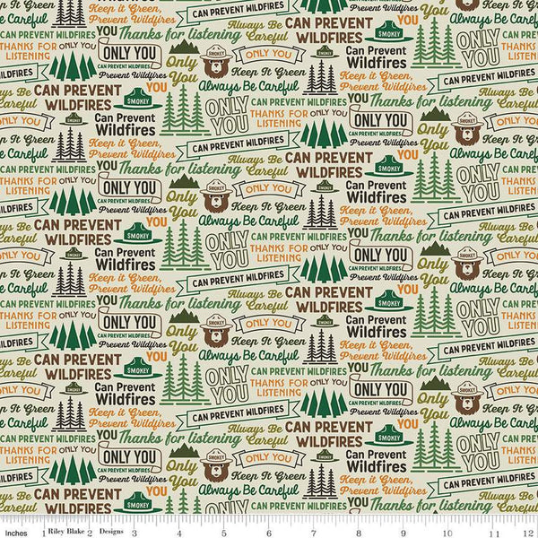 Only You Catchphrase C14643 Cream - Riley Blake Designs - Smokey Bear Wildfire Prevention Text Phrases - Quilting Cotton Fabric