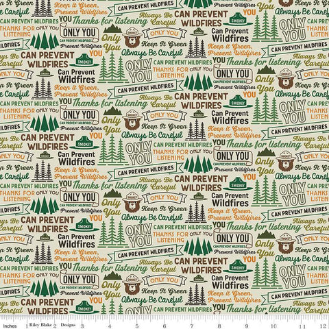 Only You Catchphrase C14643 Cream - Riley Blake Designs - Smokey Bear Wildfire Prevention Text - Quilting Cotton Fabric - Licensed Product