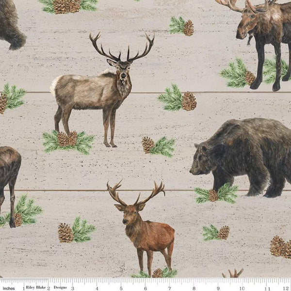 20" End of Bolt Piece - SALE Send Me to the Woods Main C9270 Gray - Riley Blake Design - Outdoors Hunting Animals - Quilting Cotton Fabric