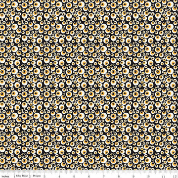 Beggar's Night Eyeballs GC14503 Black GLOW in the DARK - Riley Blake Designs - Halloween Eyes - Quilting Cotton Fabric