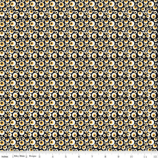 Beggar's Night Eyeballs GC14503 Black GLOW in the DARK - Riley Blake Designs - Halloween Eyes - Quilting Cotton Fabric
