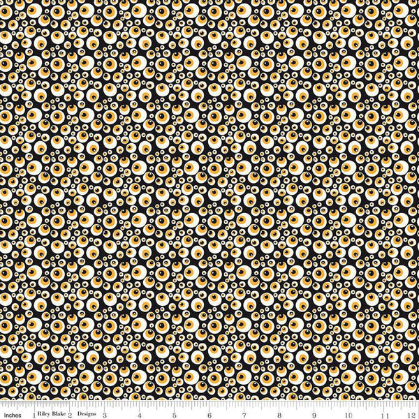 SALE Beggar's Night Eyeballs GC14503 Black GLOW in the DARK - Riley Blake Designs - Halloween Eyes - Quilting Cotton Fabric