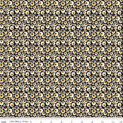 SALE Beggar's Night Eyeballs GC14503 Black GLOW in the DARK - Riley Blake Designs - Halloween Eyes - Quilting Cotton Fabric