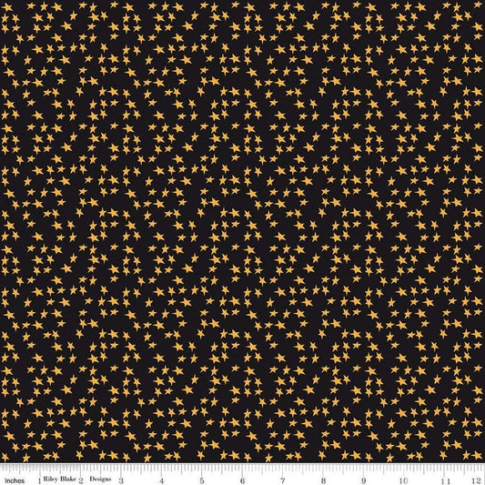 17" End of Bolt - DEAL Beggar's Night Stars C14504 Black - Riley Blake Designs - Halloween - Quilting Cotton Fabric
