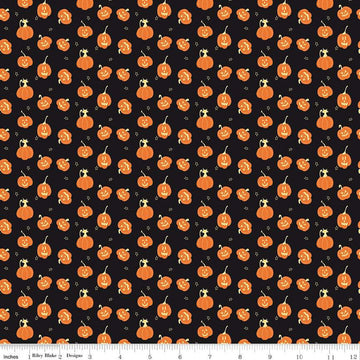 SALE Fat Quarter End of Bolt - Beggar's Night Pumpkins C14505 Black - Riley Blake Designs - Halloween - Quilting Cotton Fabric