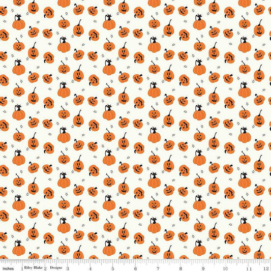 Beggar's Night Pumpkins C14505 Cream - Riley Blake Designs - Halloween - Quilting Cotton Fabric