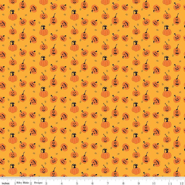 SALE Beggar's Night Pumpkins C14505 Gold - Riley Blake Designs - Halloween - Quilting Cotton Fabric