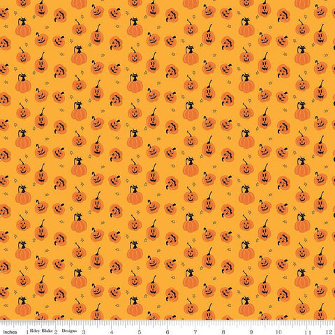 SALE Beggar's Night Pumpkins C14505 Gold - Riley Blake Designs - Halloween - Quilting Cotton Fabric