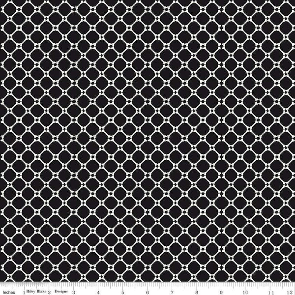 SALE Beggar's Night Bones C14507 Black - Riley Blake Designs - Halloween Geometric Lattice - Quilting Cotton Fabric