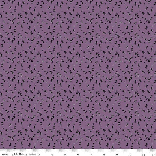 SALE Beggar's Night Skulls C14508 Purple - Riley Blake Designs - Halloween Skulls Crossbones Stars - Quilting Cotton Fabric