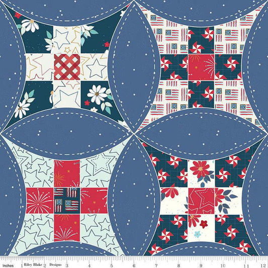 3-Yard Cut - SALE Sweet Freedom WIDEBACK WB14418 Denim - Riley Blake - 108" Patriotic Orange Peel - Quilting Cotton Fabric