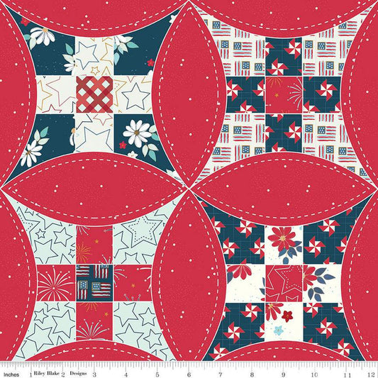 3-Yard Cut - SALE Sweet Freedom WIDEBACK WB14418 Red - Riley Blake Designs - 108" Patriotic Orange Peel - Quilting Cotton Fabric