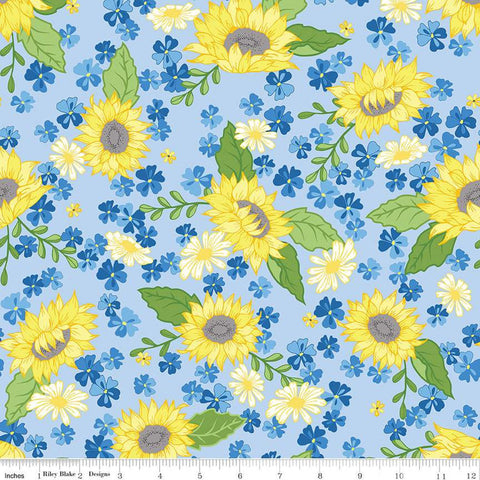 SALE Sunny Skies Main C14630 Sky - Riley Blake Designs - Floral Flowers Sunflowers - Quilting Cotton Fabric