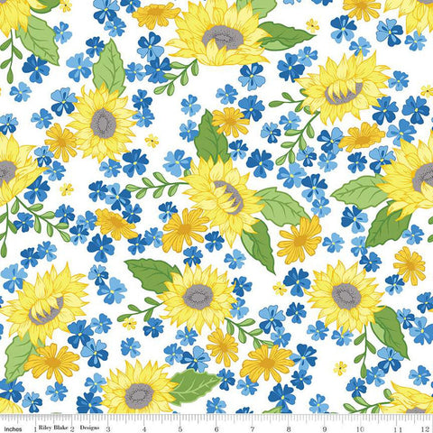 Sunny Skies Main C14630 White by Riley Blake Designs - Floral Flowers Sunflowers - Quilting Cotton Fabric