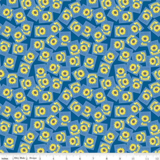 CLEARANCE Sunny Skies Seed Packets C14634 Dusk - Riley Blake Designs - Floral Flowers Sunflowers - Quilting Cotton Fabric