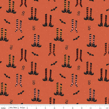 SALE Little Witch Witches Socks Pumpkin Orange Halloween Fabric - C14561 Riley Blake Quilting Cotton Fabric