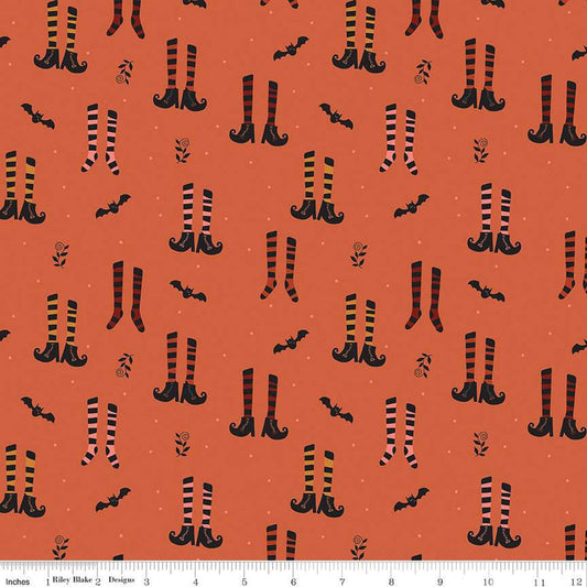 Little Witch Witches Socks C14561 Pumpkin - Riley Blake Designs - Socks Boots Bats - Quilting Cotton Fabric