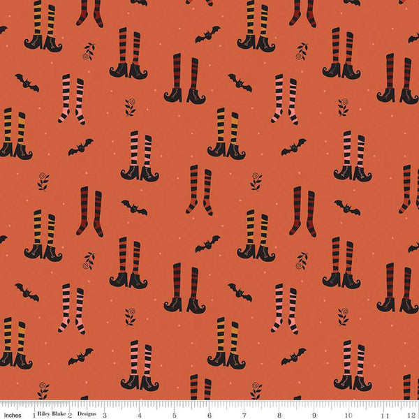 Little Witch Witches Socks C14561 Pumpkin - Riley Blake Designs - Socks Boots Bats - Quilting Cotton Fabric