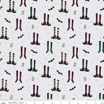 SALE Little Witch Witches Socks Smoke Gray Halloween Fabric - C14561 Riley Blake Quilting Cotton Fabric