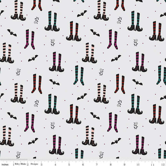 Little Witch Witches Socks C14561 Smoke - Riley Blake Designs - Socks Boots Bats - Quilting Cotton Fabric