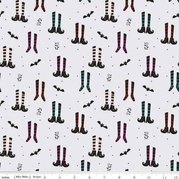 SALE Little Witch Witches Socks C14561 Smoke - Riley Blake Designs - Socks Boots Bats - Quilting Cotton Fabric