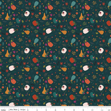 SALE Little Witch Pumpkin Patch Jade Green Halloween Fabric - C14563 Riley Blake Quilting Cotton Fabric