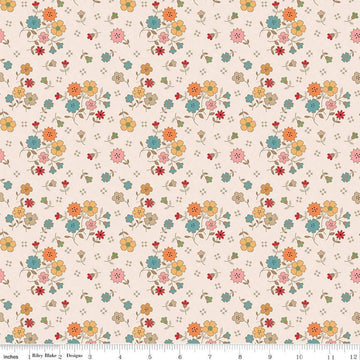 SALE Autumn Floral C14650 Latte - Riley Blake Designs - Lori Holt - Flowers Blossoms - Quilting Cotton Fabric