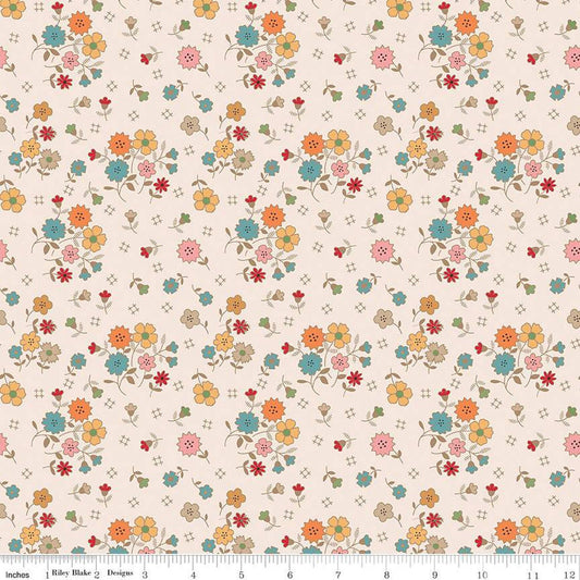 DEAL Autumn Floral C14650 Latte - Riley Blake Designs - Lori Holt - Flowers Blossoms - Quilting Cotton Fabric