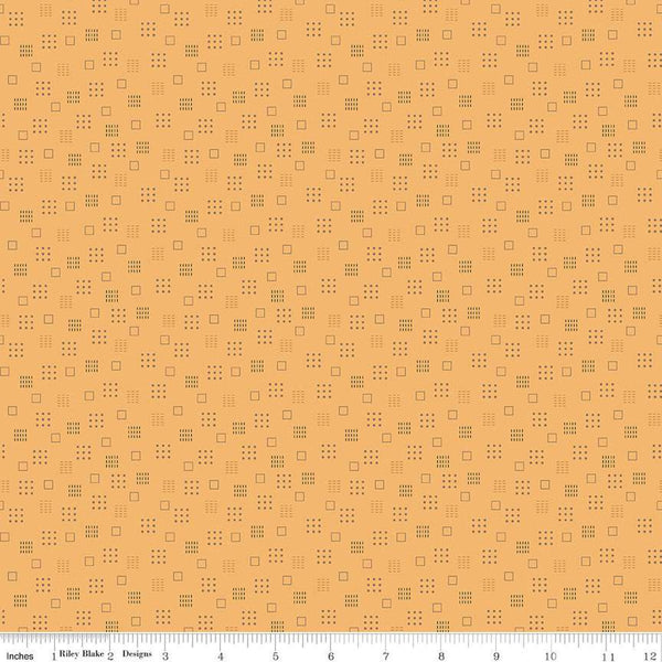 SALE Autumn Squares C14653 Marigold by Riley Blake Designs - Lori Holt - Geometric Squares Dots Dashes  - Quilting Cotton Fabric