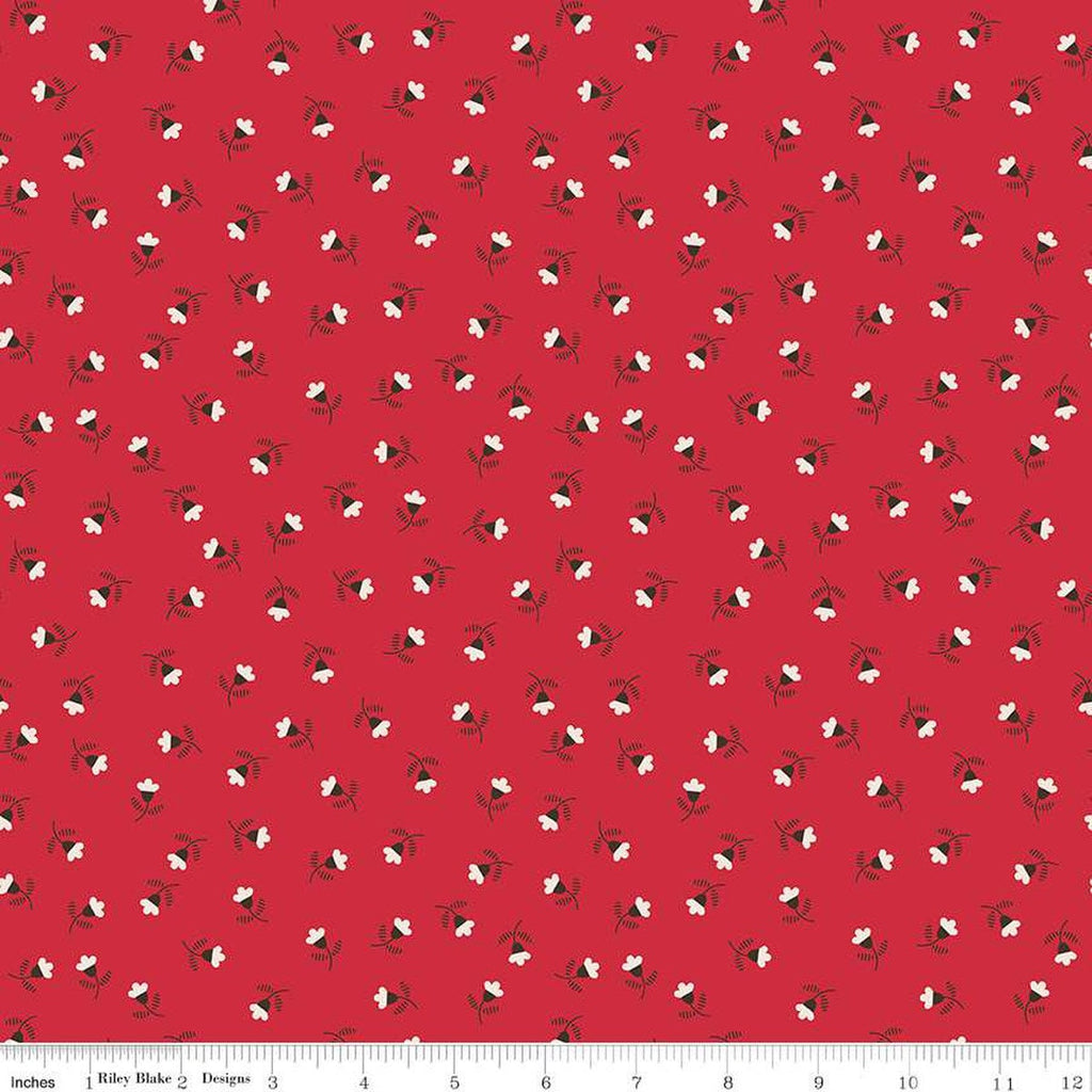 SALE Autumn Blossom C14654 Riley Red by Riley Blake Designs - Lori Holt - Floral Flowers  - Quilting Cotton Fabric