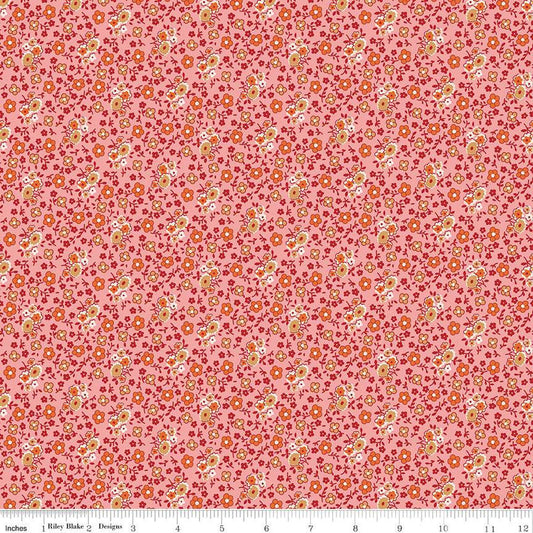 Autumn Bouquet C14656 Coral - Riley Blake Designs - Lori Holt - Floral Flowers  - Quilting Cotton Fabric