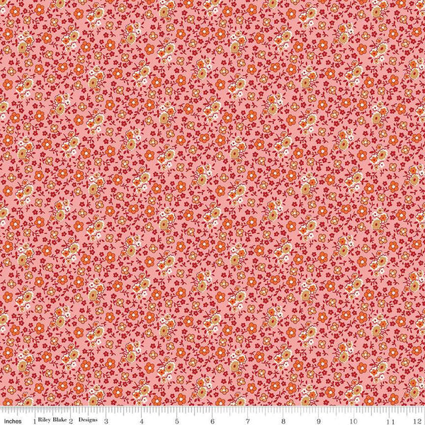 SALE Autumn Bouquet C14656 Coral by Riley Blake Designs - Lori Holt - Floral Flowers  - Quilting Cotton Fabric