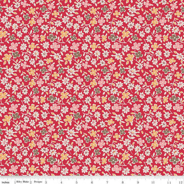 SALE Autumn Cosmos C14659 Riley Red - Riley Blake Designs - Lori Holt - Floral Flowers  - Quilting Cotton Fabric