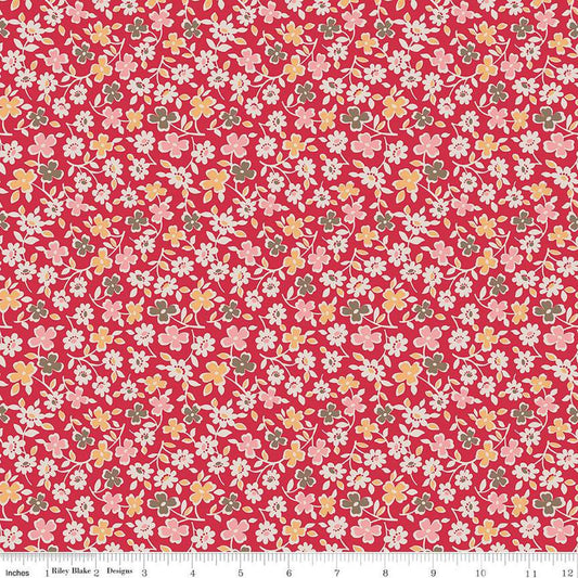 SALE Autumn Cosmos C14659 Riley Red - Riley Blake Designs - Lori Holt - Floral Flowers  - Quilting Cotton Fabric