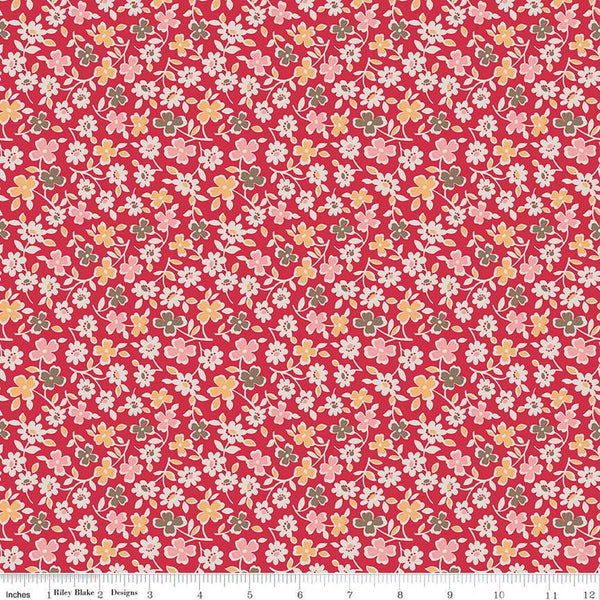 SALE Autumn Cosmos C14659 Riley Red by Riley Blake Designs - Lori Holt - Floral Flowers  - Quilting Cotton Fabric