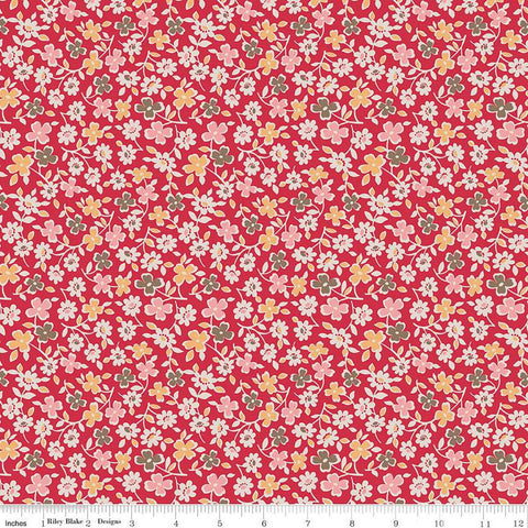SALE Autumn Cosmos C14659 Riley Red by Riley Blake Designs - Lori Holt - Floral Flowers  - Quilting Cotton Fabric