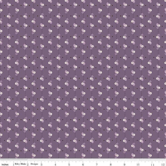 DEAL Autumn Leaves C14662 Plum - Riley Blake Designs - Lori Holt - Dashed Lines Leaves Dots - Quilting Cotton Fabric