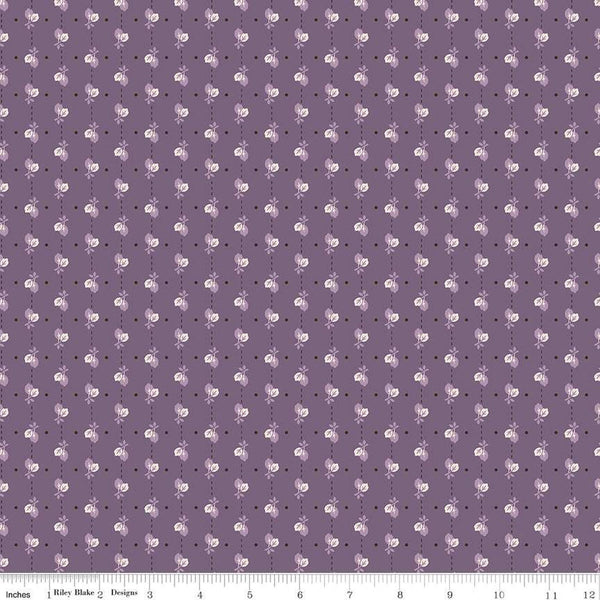 SALE Autumn Leaves C14662 Plum by Riley Blake Designs - Lori Holt - Dashed Lines Leaves Dots - Quilting Cotton Fabric