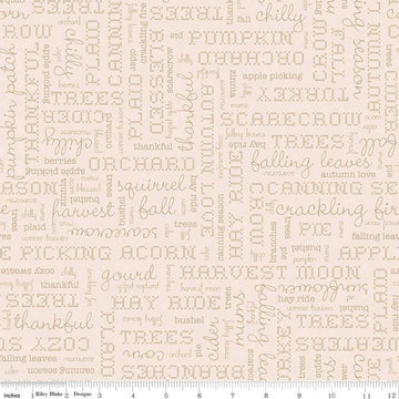 DEAL Autumn Words C14667 Latte - Riley Blake Designs - Lori Holt - Fall Text - Quilting Cotton Fabric