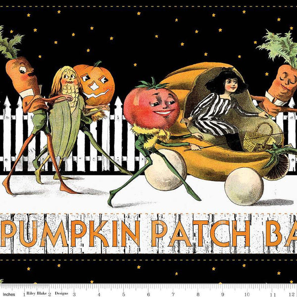 Pumpkin Patch Barn Dance Border Stripe CD14573 White - Riley Blake - DIGITALLY PRINTED Halloween - J. Wecker Frisch - Quilting Cotton