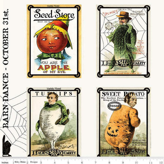 DEAL Pumpkin Patch Seed Packs Patch White Halloween Fabric - CD14576 - DIGITALLY PRINTED Riley Blake Quilting Cotton Fabric
